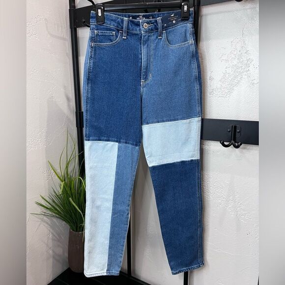 NWT HOLLISTER ULTRA HIGH-RISE PATCHWORK MOM JEANS size 0 W24 L27 - Picture 2 of 16